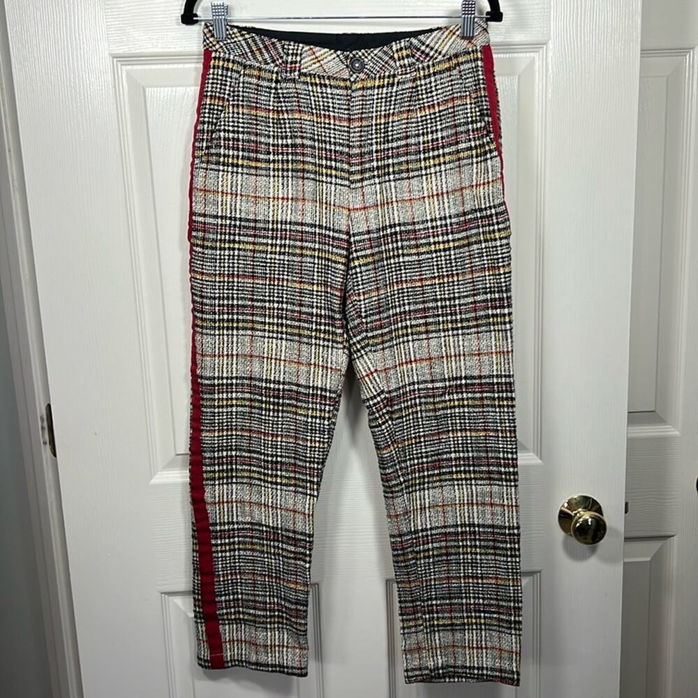 Free People Red Yellow Plaid Tweed Pant Red Racing Stripe